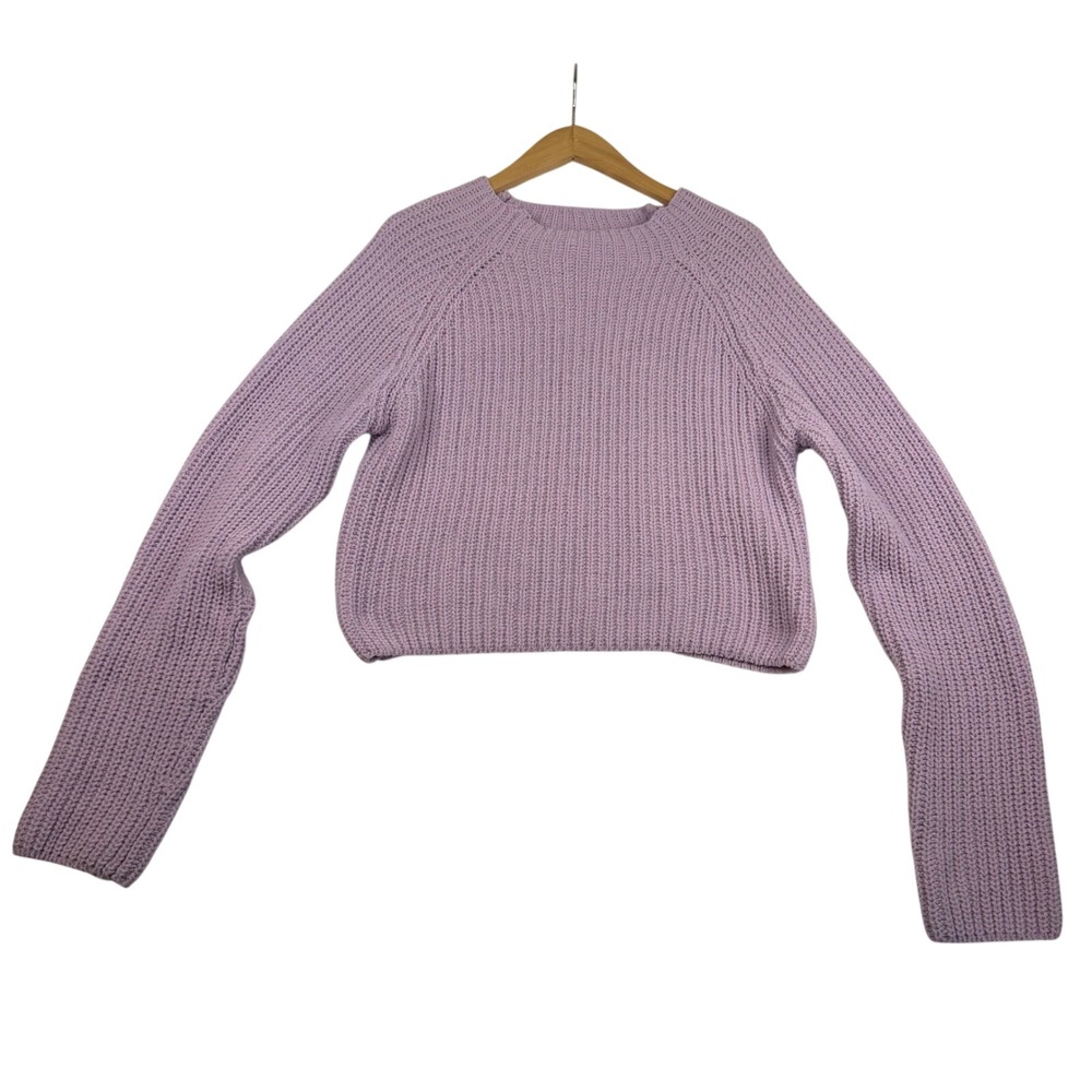 Streetwear Society Womens Purple Chenille Ribbed Cropped Pullover Sweater M